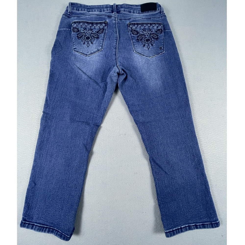 Thorn‎ Jeans Women 12P Blue Curvy Fit Embroidered Straight Leg Petite Denim
